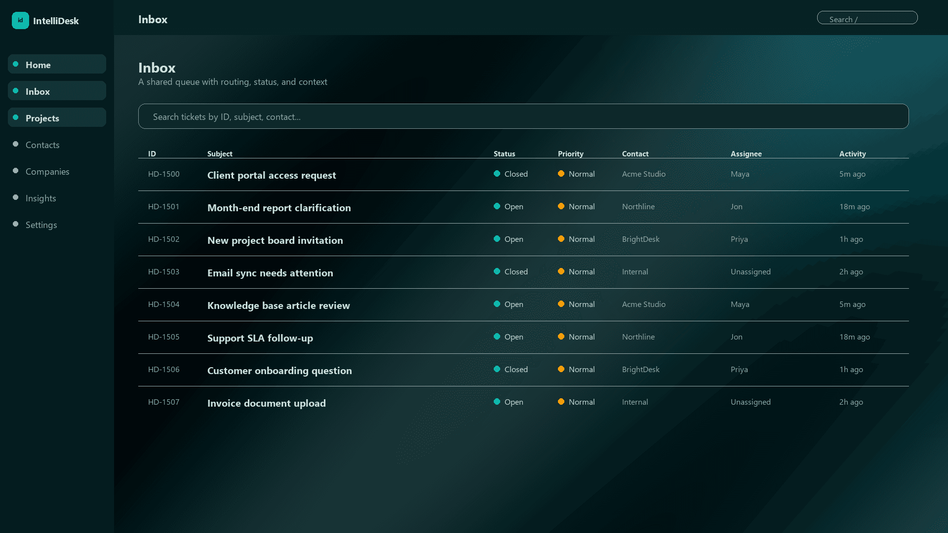 A practical helpdesk for busy customer-facing teams interface preview