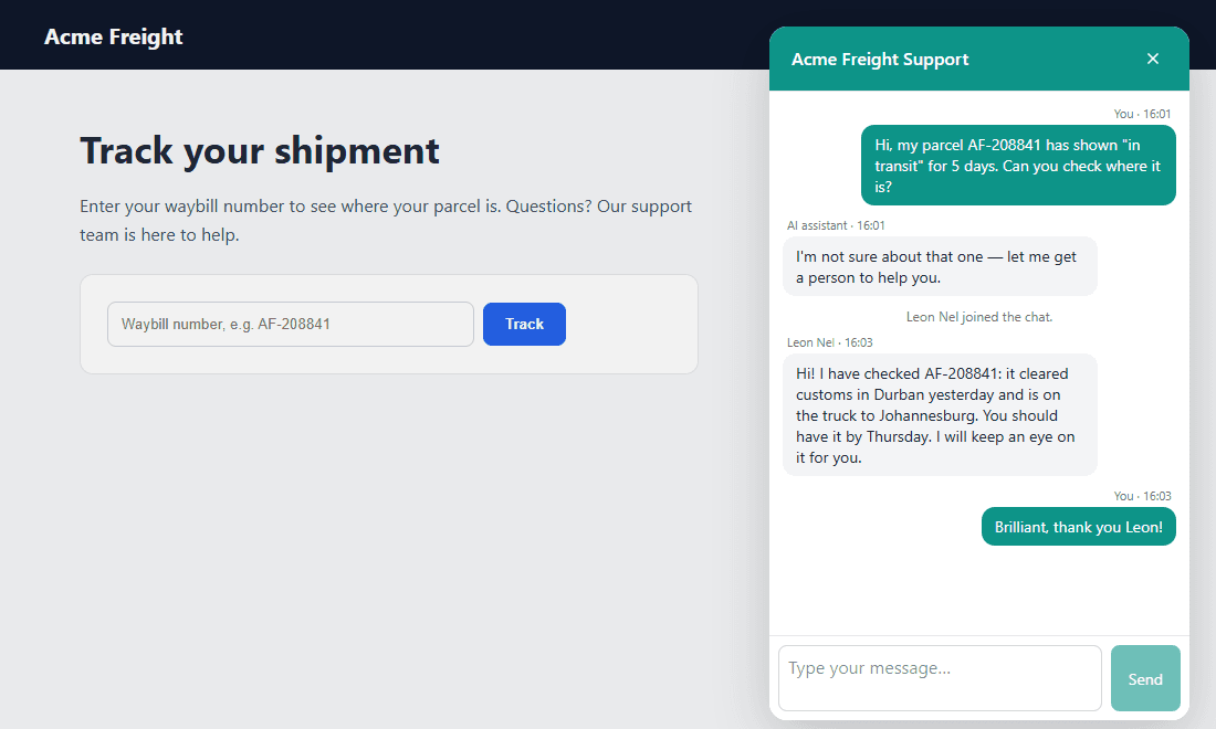 Live chat that only appears when your team is there interface preview