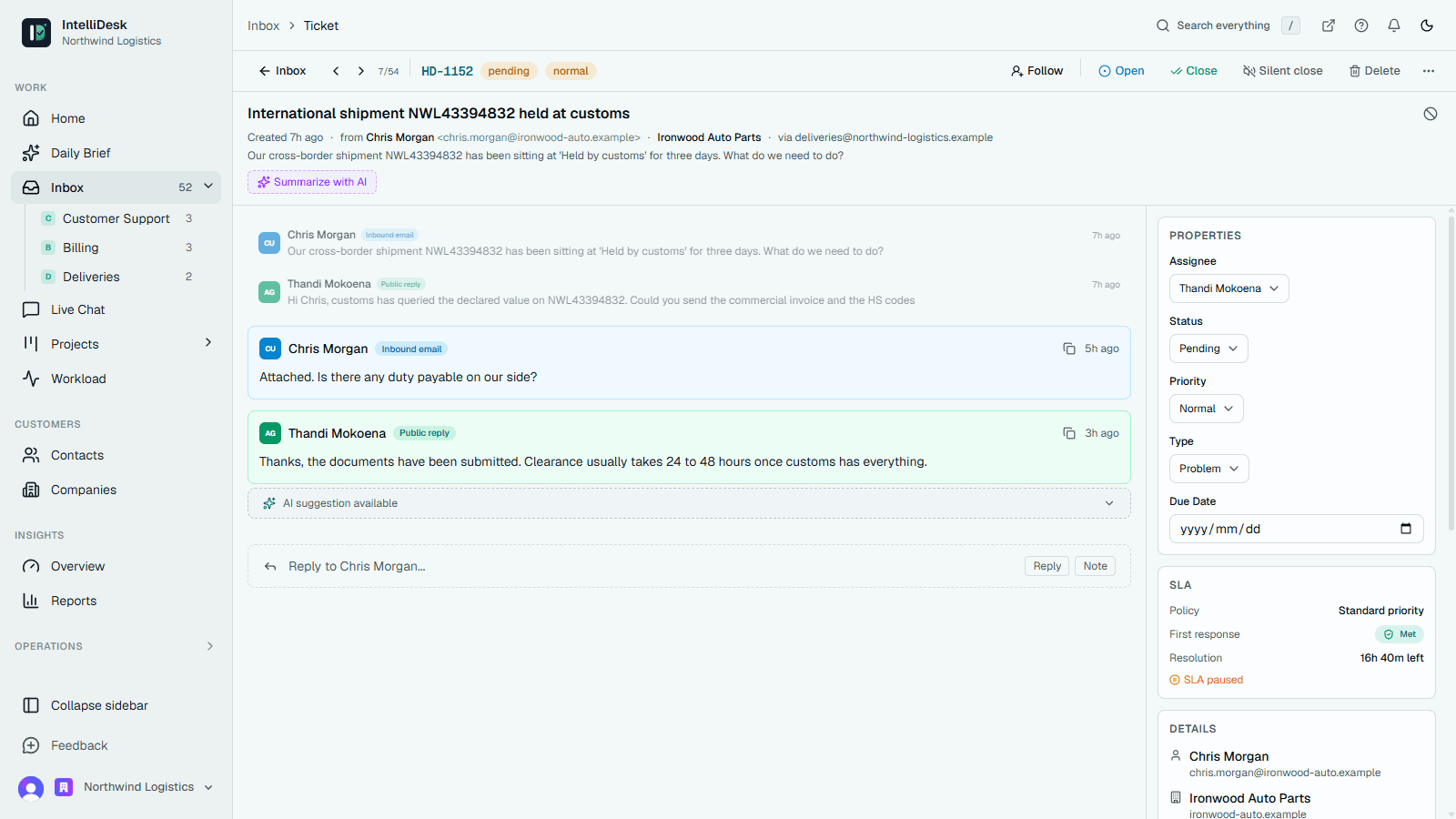 IntelliDesk screen: itil service desk
